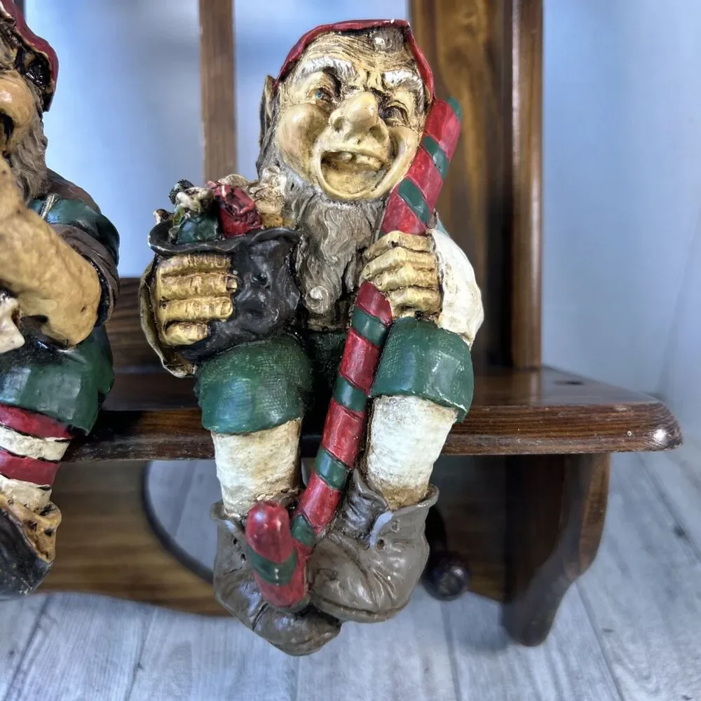 Whimsical Stocking Holders Christmas Holiday Elf Elves Set Of 2 Resin Strange